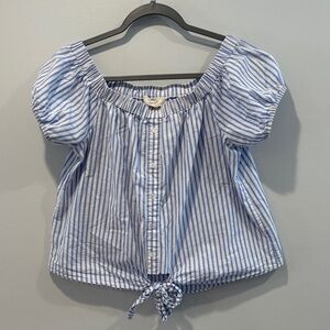 Blue and White Striped Women's Crop Top